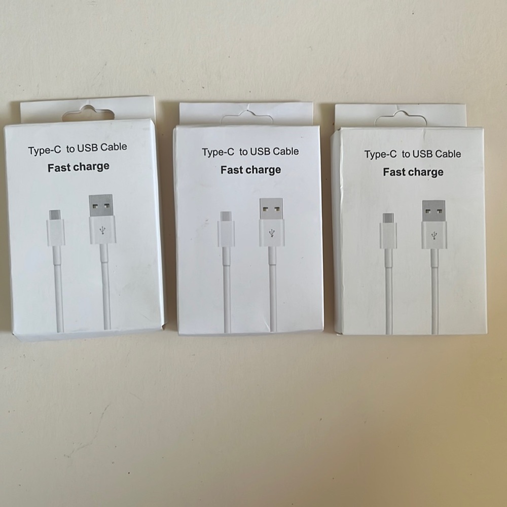 USB fast charging cable 3ft white lot of 3 unbranded type-C to USB